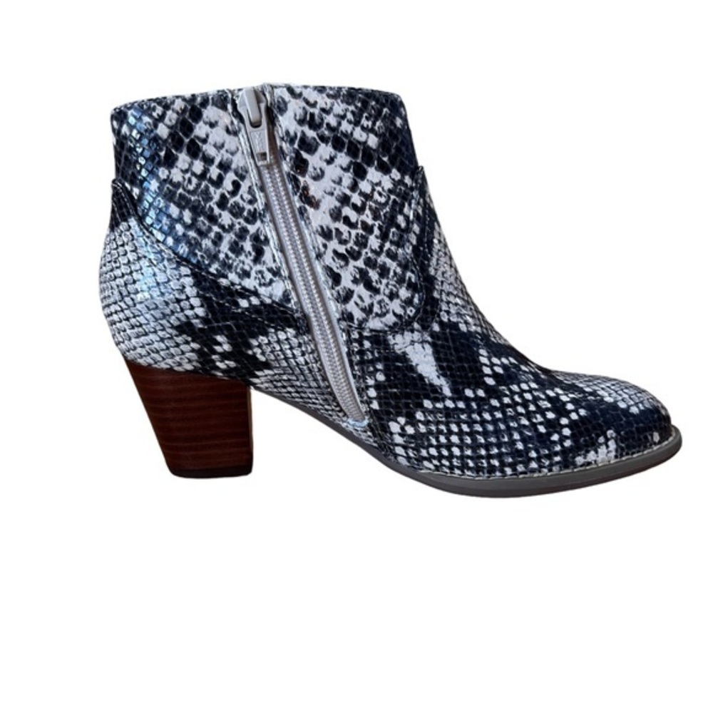 Vionic Booties Windom Womens 5 Black Cream Snakeskin Print Leather Ankle Boots